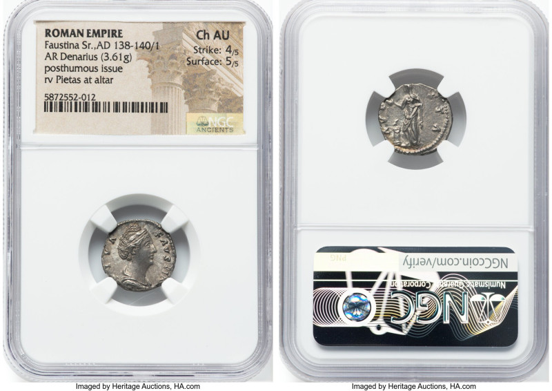 Diva Faustina Senior (AD 138-140/1). AR denarius (17mm, 3.61 gm, 6h). NGC Choice...