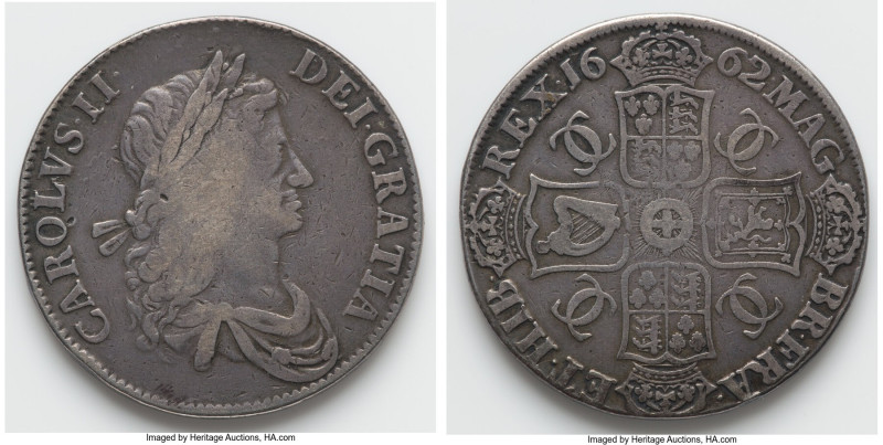 Charles II Crown 1662 VF, KM417.3, S-3352. 39.4mm. 29.48gm. No Rose below bust, ...