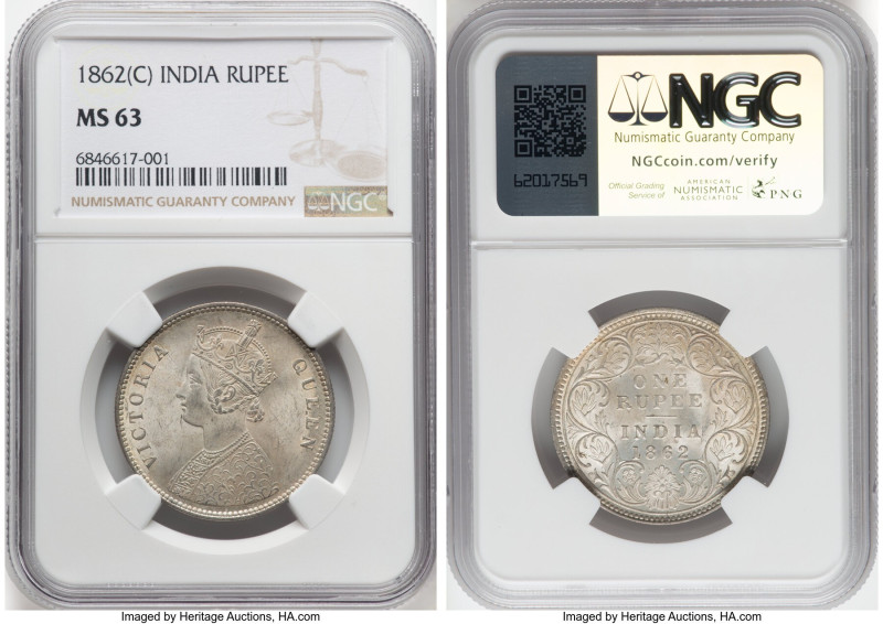 British India. Victoria Rupee 1862-(C) MS63 NGC, Calcutta mint, KM473.1, HID0980...