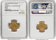 Genoa. Tommaso di Campofregoso gold Ducat ND (1436-1442) MS62 NGC, Genoa mint. Fr-367, MIR-76. 3.5gm. + : T : C : DUX : IAnUЄn : XXI : Є, castle in tr...