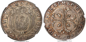 Venice. Giovanni Bembo Scudo 1615-CG AU58 NGC, KM71, Dav-4237. Much finer than the usual pieces that come to market, this borderline Mint State exampl...