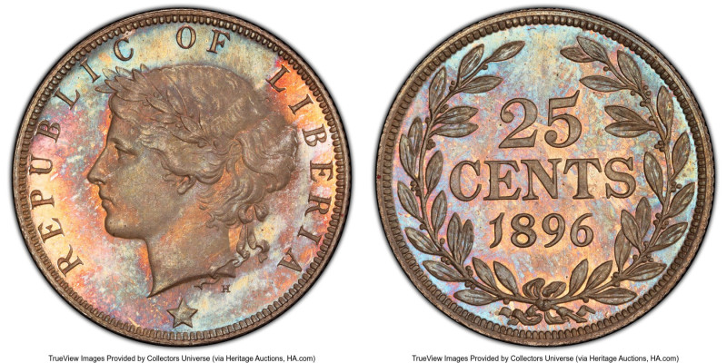 Republic Proof 25 Cents 1896-H PR65 PCGS, Heaton mint, KM8. A beautiful Gem stat...