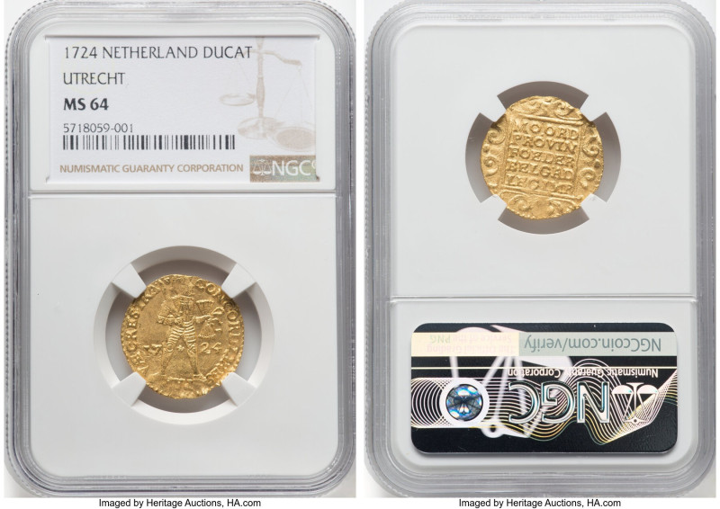 Utrecht. Provincial gold Ducat 1724 MS64 NGC, Utrecht mint, KM7.4, Fr-284. HID09...