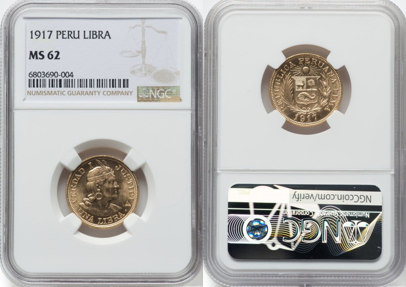 Republic gold Libra 1917 MS62 NGC, Lima mint, KM207, Fr-73. HID09801242017 © 202...