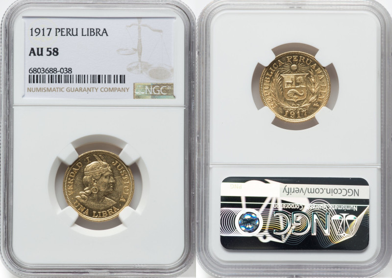 Republic gold Libra 1917 AU58 NGC, Lima mint, KM207, Fr-73. HID09801242017 © 202...