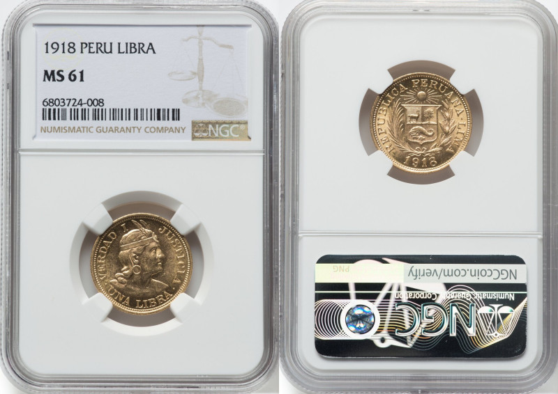 Republic gold Libra 1918 MS61 NGC, Lima mint, KM207, Fr-73. HID09801242017 © 202...