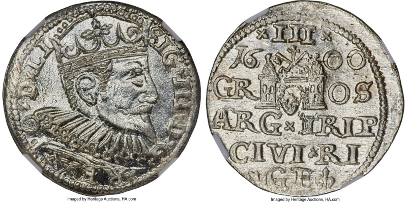 Riga. Sigismund III 3 Groschen 1600 MS66 NGC, KM-A6 (under Livonia), Gumowski-14...