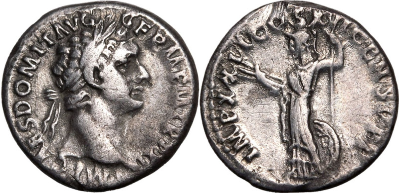 ROMAN EMPIRE. Domitian. 
Silver denarius, AD 92. Rome. 
Obv: IMP CAES DOMIT AV...