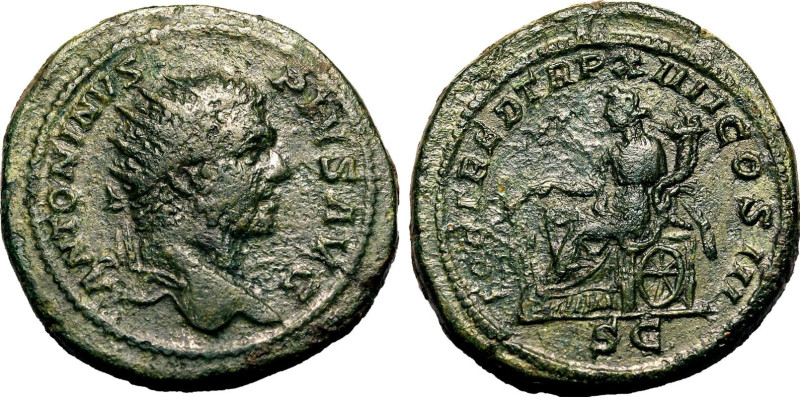 ROMAN EMPIRE. Caracalla. 
Bronze dupondius, AD 211. Rome. 
Obv: ANTONINVS PIVS...