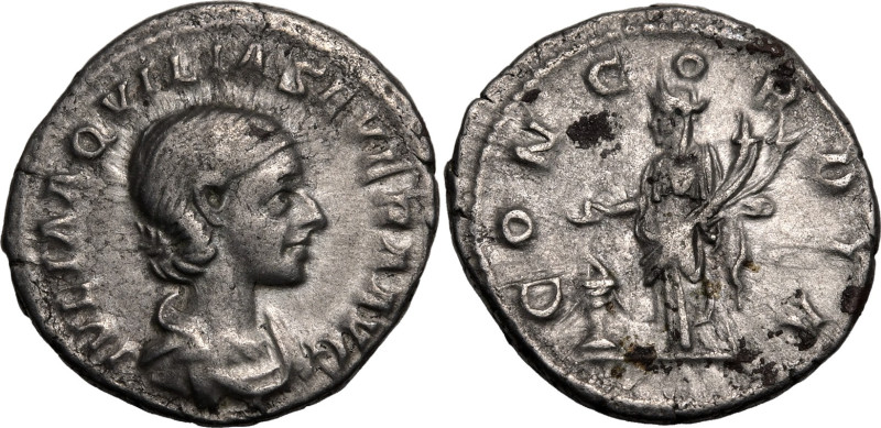 ROMAN EMPIRE. Aquilia Severa (wife of Elagabalus). 
Silver denarius, AD 220-222...