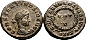 ROMAN EMPIRE. Constantine II (Caesar). 
Billon nummus, AD 320-321. Siscia. 
Obv: CONSTANTINVS IVN NOB C, laureate head right. Rev: CAESARVM NOSTRORV...