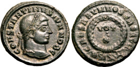 ROMAN EMPIRE. Constantine II (Caesar). 
Billon nummus, AD 321-324. Siscia. 
Obv: CONSTANTINVS IVN NOB C, laureate head right. Rev: CAESARVM NOSTRORV...