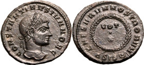 ROMAN EMPIRE. Constantine II (Caesar). 
Billon nummus, AD 321-324. Siscia. 
Obv: CONSTANTINVS IVN NOB C, laureate head right. Rev: CAESARVM NOSTRORV...