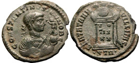 ROMAN EMPIRE. Constantine II (Caesar). 
Billon nummus, AD 322-323. Treveri. 
Obv: CONSTANTINVS IVN NOB C, laureate bust right, wearing imperial mant...