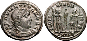 ROMAN EMPIRE. Delmatius (Caesar). 
Billon nummus, AD 336-337. Thessalonica. 
Obv: FL DALMATIVS NOB C, laureate and draped bust right. Rev: GLORIA EX...