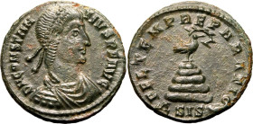 ROMAN EMPIRE. Constantius II. 
Bronze ae19, AD 348-350. Siscia. 
Obv: D N CONSTANTIVS P F AVG, pearl-diademed, draped and cuirassed bust right. Rev:...