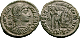 ROMAN EMPIRE. Constantius II. 
Billon centenionalis, AD 350. Siscia. 
Obv: D N CONSTANTIVS P F AVG, pearl-diademed, draped and cuirassed bust right;...