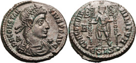 ROMAN EMPIRE. Constantius II. 
Billon centenionalis, AD 350. Siscia. 
Obv: D N CONSTANTIVS P F AVG, pearl-diademed, draped and cuirassed bust right;...