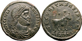 ROMAN EMPIRE. Julian II. 
Bronze ae29, AD 361-363. Sirmium. 
Obv: D N FL CL IVLIANVS P F AVG, pearl-diademed, draped and cuirassed bust right. Rev: ...