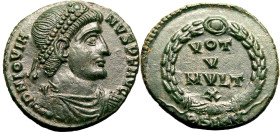 ROMAN EMPIRE. Jovian. 
Billon nummus, AD 363-364. Sirmium. 
Obv: D N IOVIANVS P F AVG, diademed, draped and cuirassed bust right. Rev: VOT V MVLT X ...