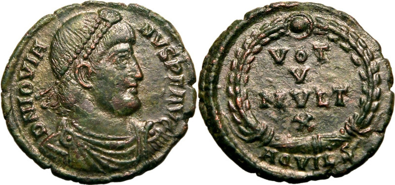 ROMAN EMPIRE. Jovian. 
Bronze ae20, AD 363-364. Aquileia. 
Obv: D N IOVIANVS P...