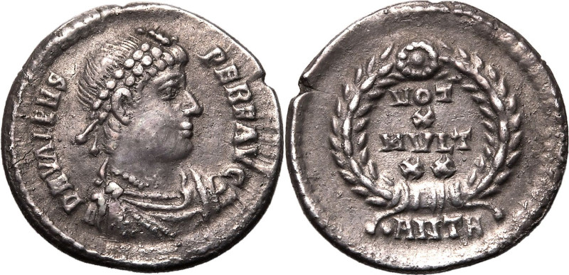 ROMAN EMPIRE. Valens. 
Silver siliqua, AD 367-375. Antioch. 
Obv: D N VALENS P...