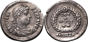 ROMAN EMPIRE. Valens. 
Silver siliqua, AD 367-375. Antioch. 
Obv: D N VALENS PER AVG, pearl-diademed, draped and cuirassed bust right. Rev: VOT X MV...