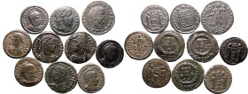 ROMAN EMPIRE. Various Emperors. 
Billon/Bronze 10 x bi/ae denominations, 3rd-4th centuries AD. 
Lot of 10 BI/AE Denominations
Very Fine - About Ext...