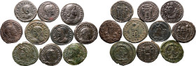 ROMAN EMPIRE. Various Emperors. 
Billon/Bronze 10 x bi/ae denominations, 3rd-4th centuries AD. 
Lot of 10 BI/AE Denominations
Very Fine - About Ext...