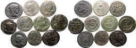 ROMAN EMPIRE. Various Emperors. 
Billon/Bronze 10 x bi/ae denominations, 3rd-4th centuries AD. 
Lot of 10 BI/AE Denominations
Very Fine - About Ext...