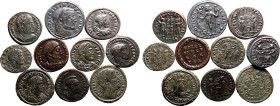 ROMAN EMPIRE. Various Emperors. 
Billon/Bronze 10 x bi/ae denominations, 3rd-4th centuries AD. 
Lot of 10 BI/AE Denominations
Very Fine - Good Very...