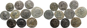 ROMAN EMPIRE. Various Emperors. 
Billon/Bronze 10 x bi/ae denominations, 3rd-4th centuries AD. 
Lot of 10 BI/AE Denominations
Very Fine - Good Very...