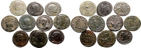 ROMAN EMPIRE. Various Emperors. 
Billon/Bronze 10 x bi/ae denominations, 3rd-4th centuries AD. 
Lot of 10 BI/AE Denominations
Very Fine - Good Very...