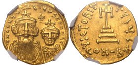 BYZANTINE EMPIRE. Constans II with Constantine IV. 
Gold solidus, AD 654-659. Constantinople. 
Obv: &part; N CONSƮANƮINЧS C CONSƮ, crowned facing bu...