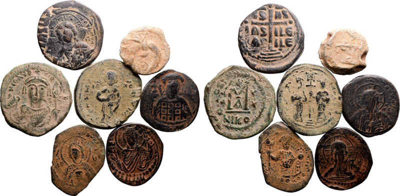 BYZANTINE EMPIRE. Various Rulers. 
Bronze/Lead 7 x ae/pb denominations, 6th-12t...