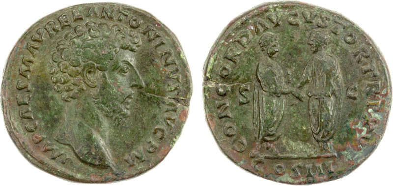 ROMAN EMPIRE: Marcus Aurelius, 161-180 AD, AE sestertius (22.88g), Rome, 161-162...