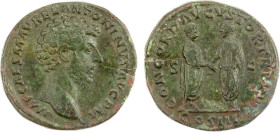ROMAN EMPIRE: Marcus Aurelius, 161-180 AD, AE sestertius (22.88g), Rome, 161-162 AD, RIC-823, bare head right, IMP CAES M AVREL ANTONINVS AVG P M // M...