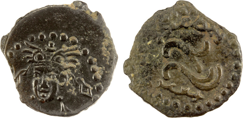 USTRUSHANA: Satachary, 6th/7th century, AE cash (1.26g), Zeno-76686, Sasanian-st...