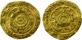 FATIMID: al-'Aziz, 975-996, AV dinar (3.89g), Filastin, AH374, A-703, Nicol-676, rough surfaces on both sides; mint and date sufficiently legible, cru...