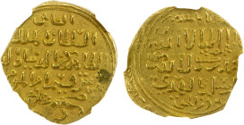 BAHRI MAMLUK: Baybars I, 1260-1277, AV dinar (4.89g), al-Iskandariya, DM, A-880, lion left below the obverse; slight double-striking at the top of the...