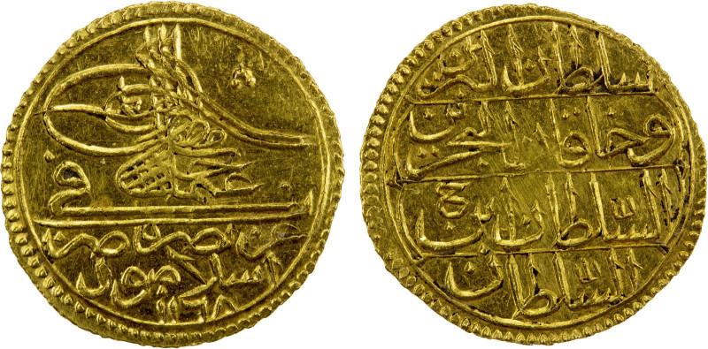 TURKEY: Osman III, 1754-1758, AV ½ zeri mahbub (1.29g), Islambul, AH1168, KM-267...