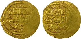 GREAT MONGOLS: Anonymous, ca. 1220s-1240s, AV dinar (2.75g), Dihistan, ND/DM, A-Y3723, legends al-khaqan / al-'adil / al-a'zam // kalima, mint name ab...