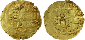 GREAT MONGOLS: Anonymous, ca. 1230s, AV dinar (2.38g), Otrar, ND, A-A1967, mint name below the kalima on the obverse, citing the caliph al-Nasir on th...