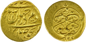QAJAR: Agha Muhammad Khan, 1779-1797, AV ½ toman (3.77g), Yazd, AH1206, A-2831, obverse legend derived from type B of Azad Khan Hotaki; ornate reverse...