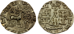 KUNINDA: Amoghabhuti, ca. 1st century BC - 1st AD, AR drachm (2.19g), cf. Pieper 1191-1238 for the general type, deer with Lakshmi, nandipada, kalasha...