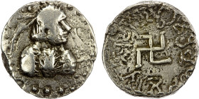 PARATARAJAS: Hvaramira, ca. 165-175 AD, AR drachm (3.20g), Pieper-817 (old volume, this piece), king's bust right // swastika, Brahmi legend around hv...