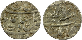 BENGAL PRESIDENCY: AR rupee (11.65g), Jahangirnagar, AH118(3) year 10, Stv-5.50. Prid-. KM-, obverse legend rearranged, plus the addition of the half-...