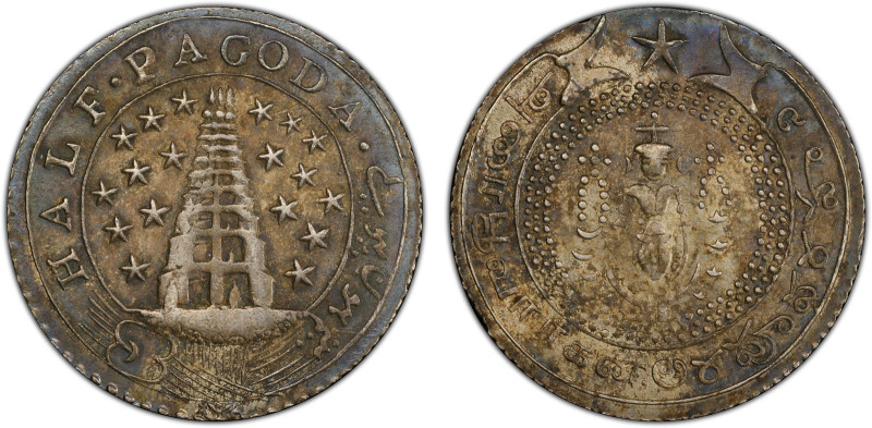 MADRAS PRESIDENCY: AR ½ pagoda, ND (1808-11), KM-354, pagoda between 18 stars //...