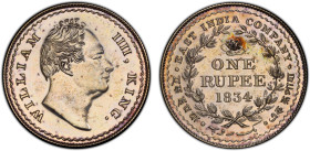 BRITISH INDIA: William IV, 1830-1837, AR rupee, 1834(c), KM-Pn5, S&W-1.28, Prid-175, East India Company issue, pattern issue, type with lotus above En...
