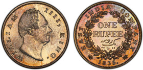 BRITISH INDIA: William IV, 1830-1837, AR rupee, 1835(c), KM-450.2, S&W-1.43, Prid-38, East India Company issue, 'F' raised on truncation, dot after da...